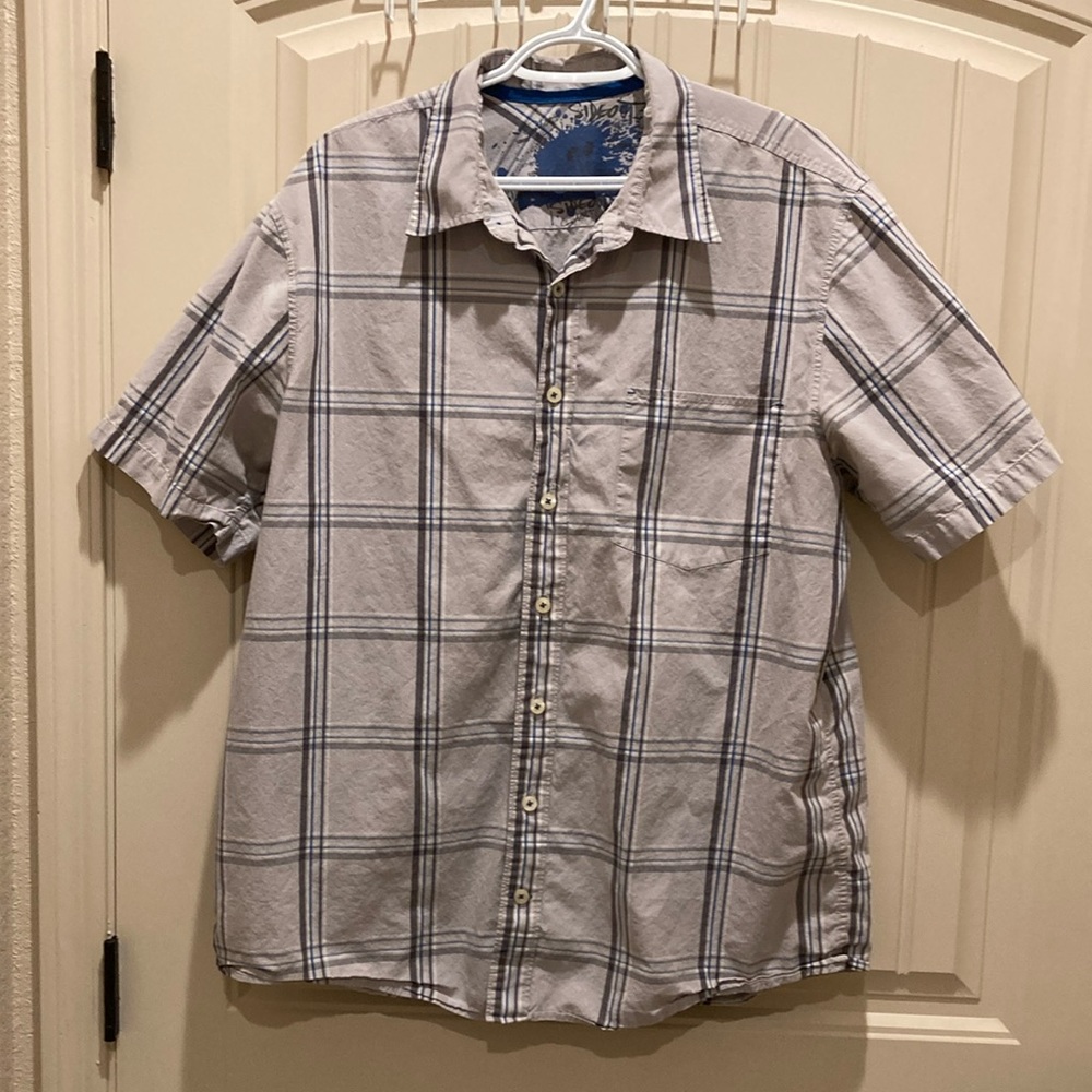 Sideout Gray Plaid Skater Shirt Men’s Size XL Classic Button Up Short Sleeves